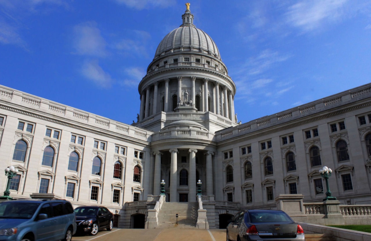 The Wisconsin State Capitol seen from outside in Madison