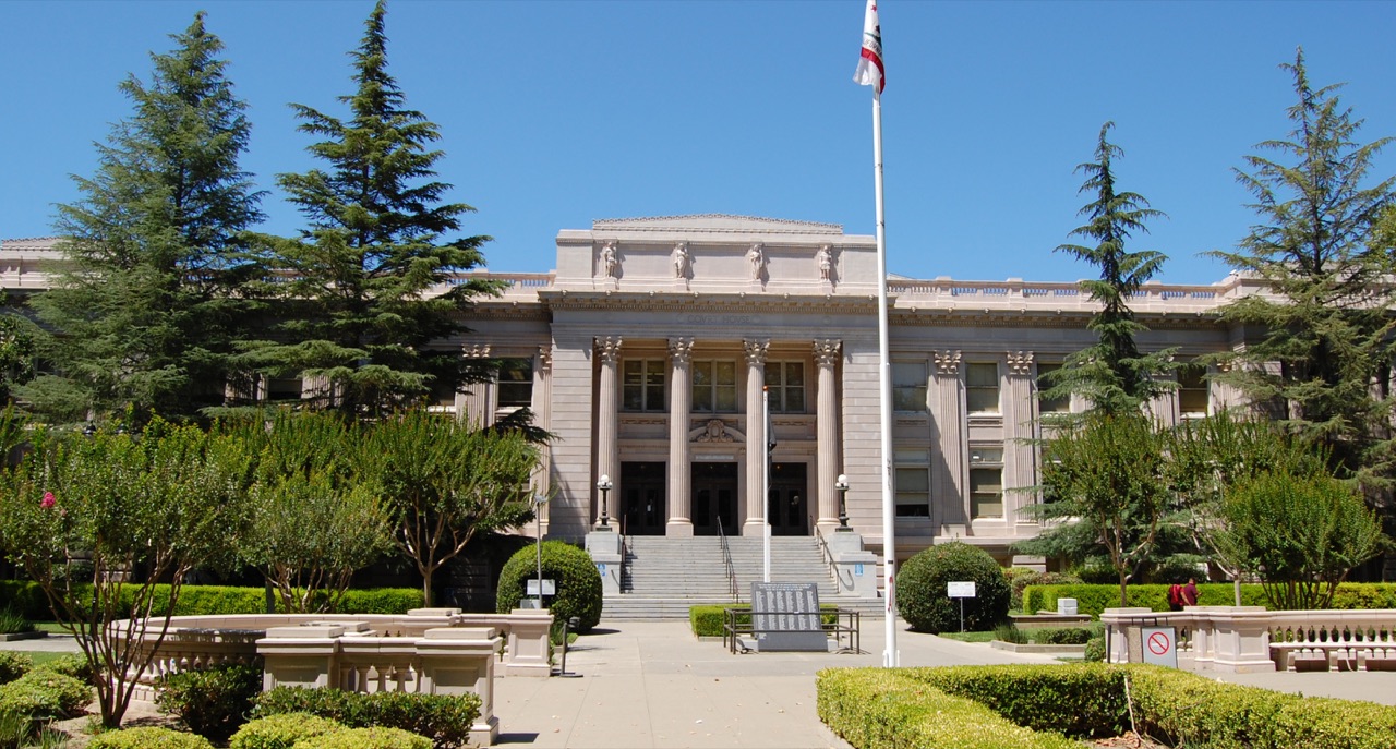 The entrance and facade of a courthouse